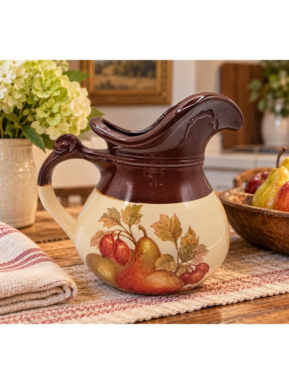 Vintage McCoy Fruit Festival 7515 Ceramic Pitcher Fruit Design USA 1970s